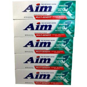 Aim Multi-Benefit Gel Toothpaste 4.5 Oz 5‎ Pack Whitening Fresh Mint Made in USA